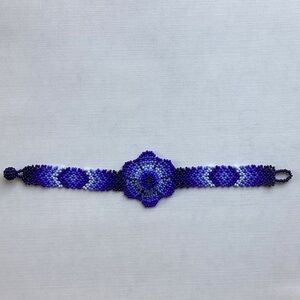 New Import Huichol of Mexico Raised Flower Bead Bracelet Boho Hippie Tribal Art